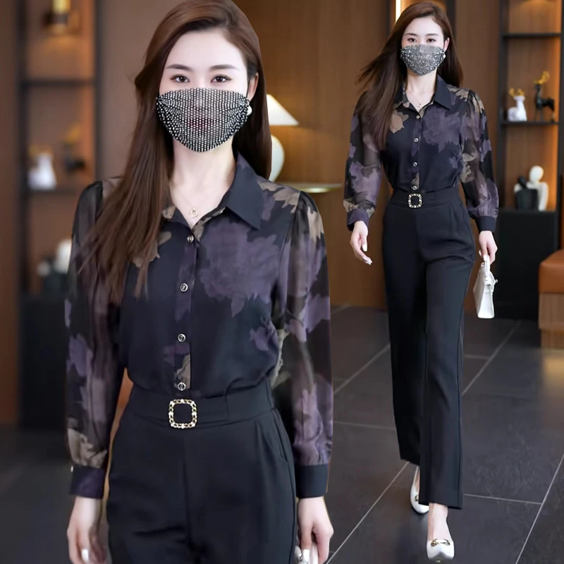 中年洋气假两件衬衣开衫遮肉显瘦衬衫休闲打底衫女士春秋季新款