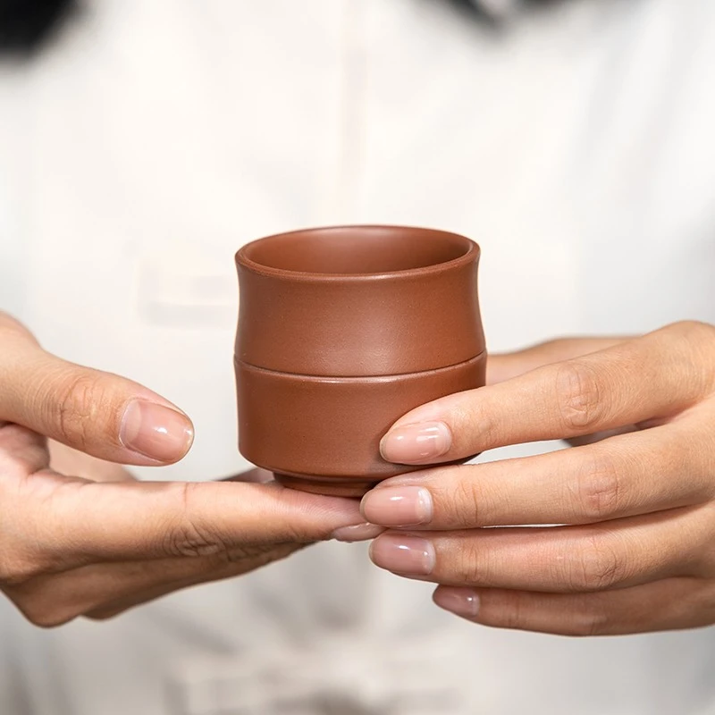 纯手工陶瓷小口家用素雅竹节杯