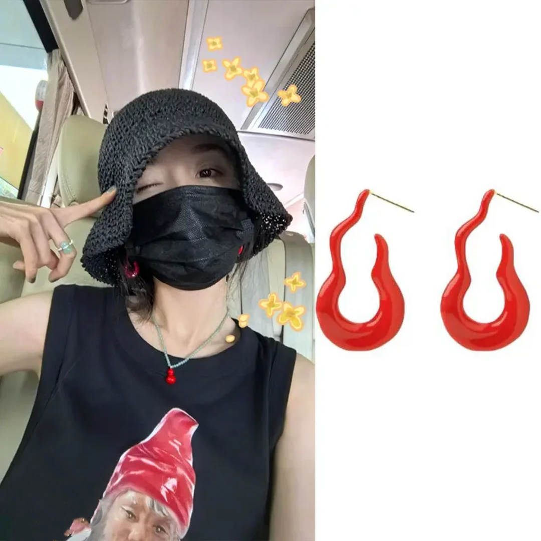 铜合金耳饰 明星同款火焰葫芦耳钉红色国风耳饰轻奢高级感时尚