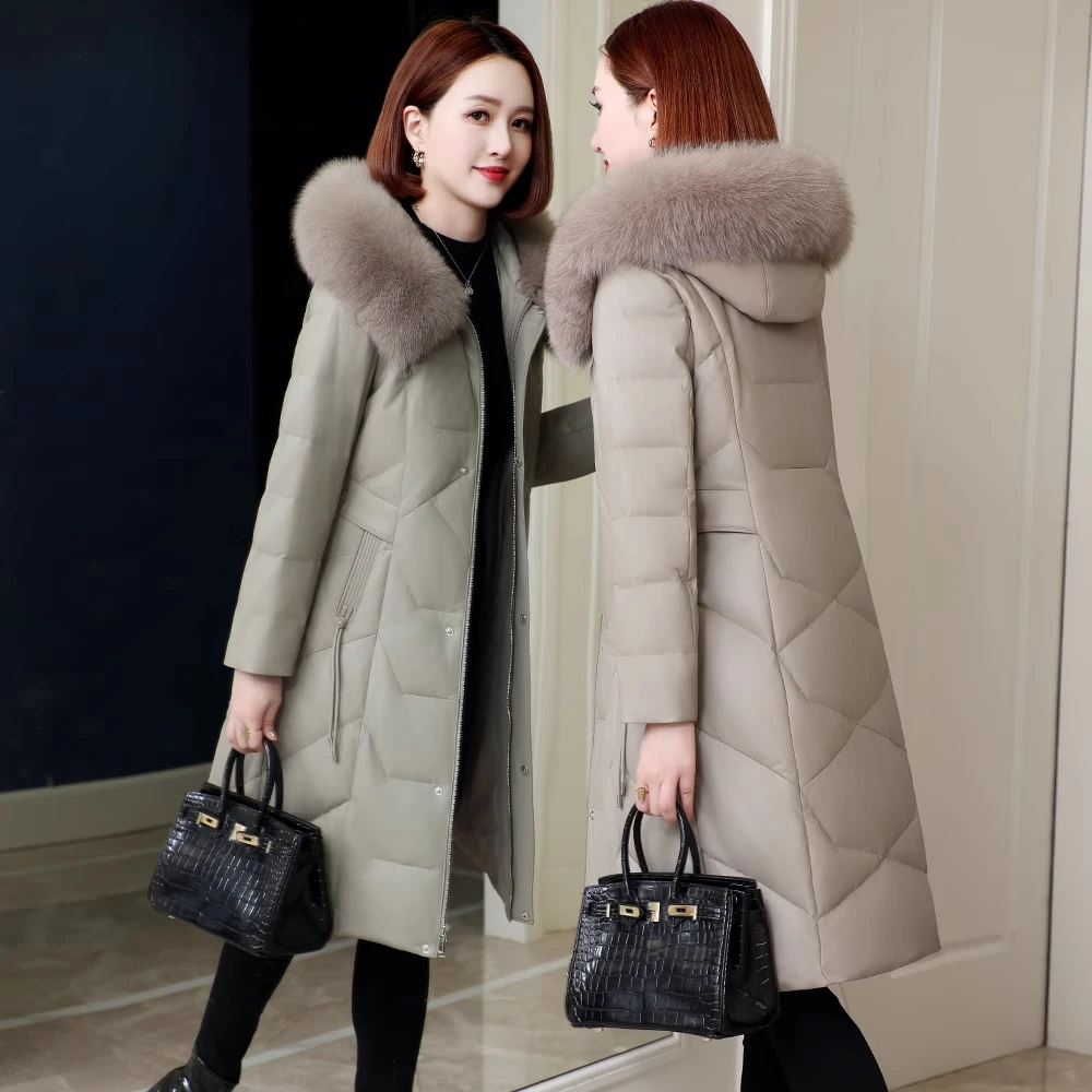 真皮羽绒服女2025冬季新款气质狐狸毛领海宁绵羊皮皮衣外套中长款