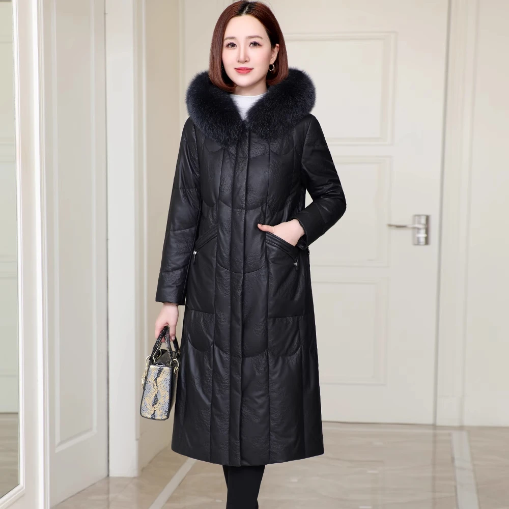 爆款真皮羽绒服女绵羊皮2025冬季新款长款过膝高端保暖海宁皮衣