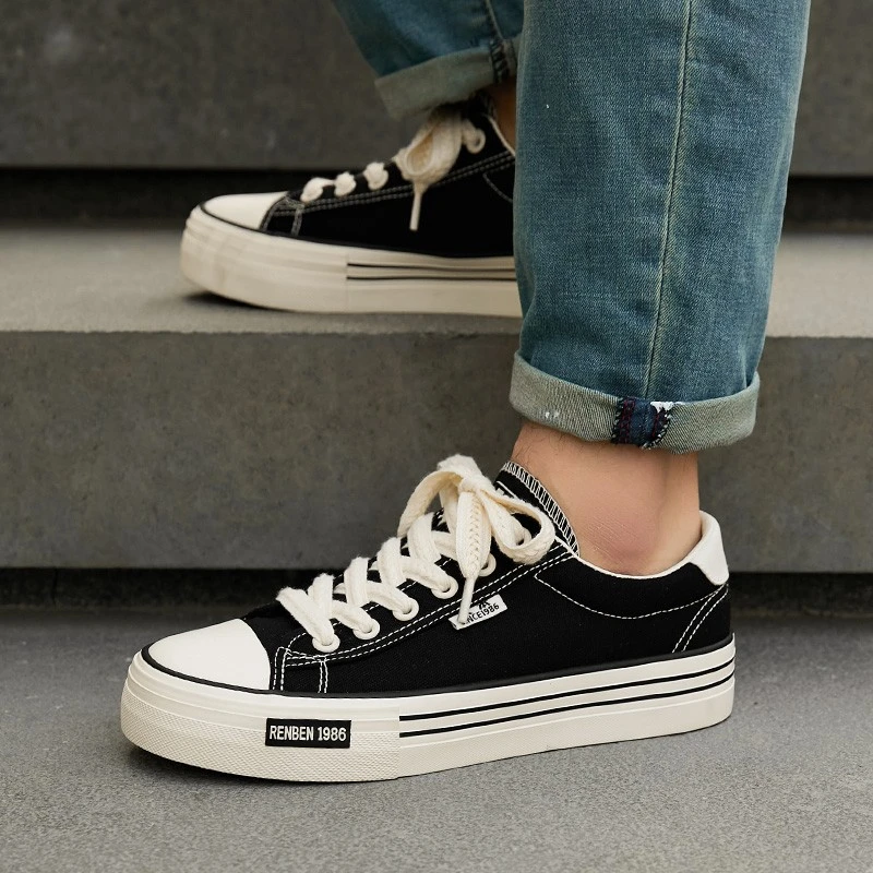 人本2025春秋款复古帆布鞋男士休闲百经典板鞋22095