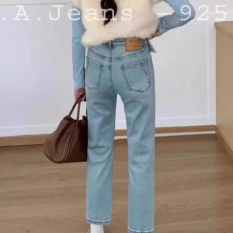 MA家三衣Boyiyiy剪标微瑕冬季加绒四面弹九分烟管裤女牛仔裤92501