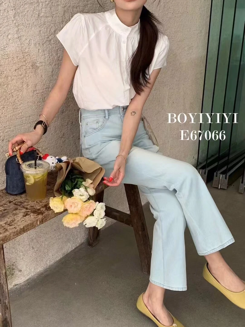 爆款三衣Boyiyiyi夏季新款剪标微喇叭九分裤显瘦弹力牛仔裤67066