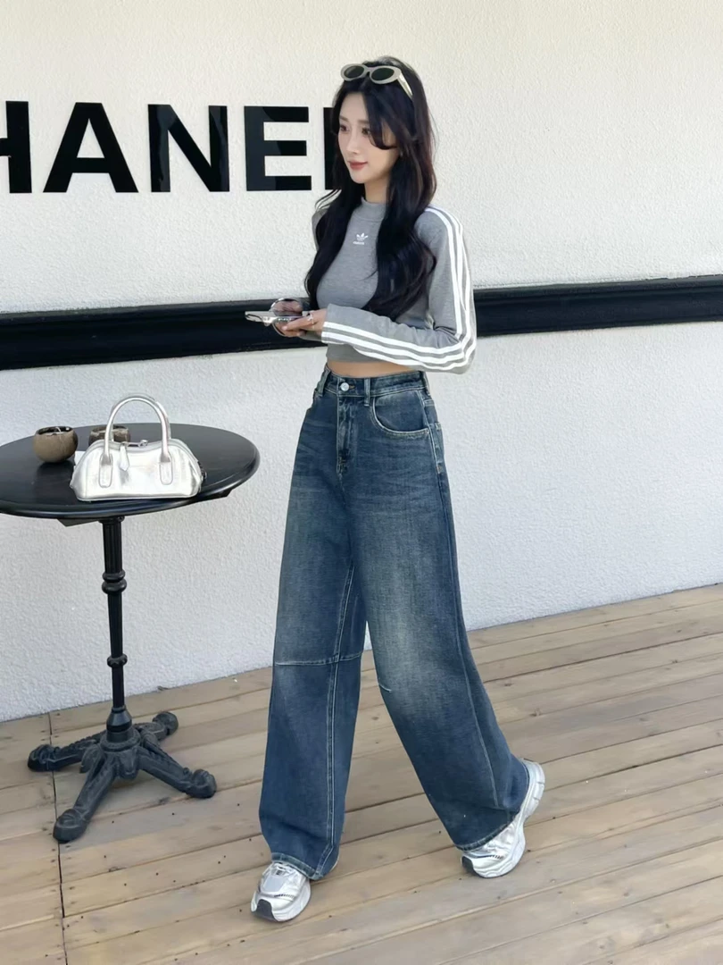 MA2025年高腰弹力炸街粗弯刀牛仔直筒时髦洋气女裤牛仔裤91838