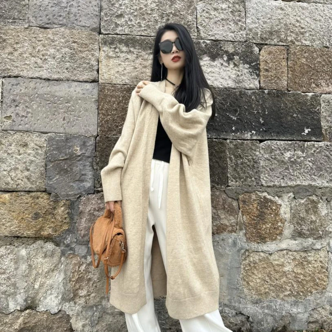 2025秋冬毛衣外套慵懒风宽松大码过膝长款加厚针织开衫显瘦外搭女
