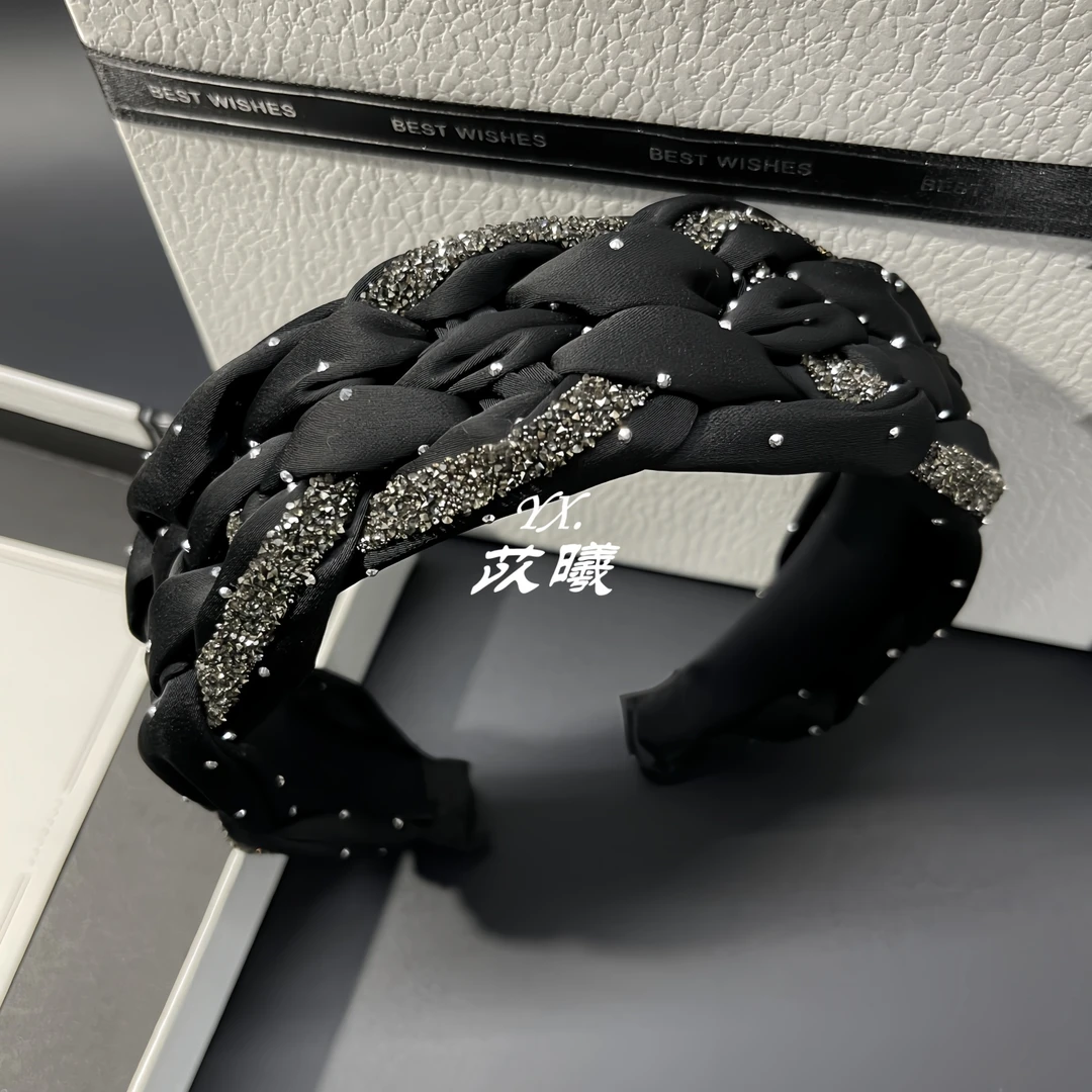 黑色带钻麻花编织发箍满天星气质减龄宽边遮白发头箍百搭时尚发卡