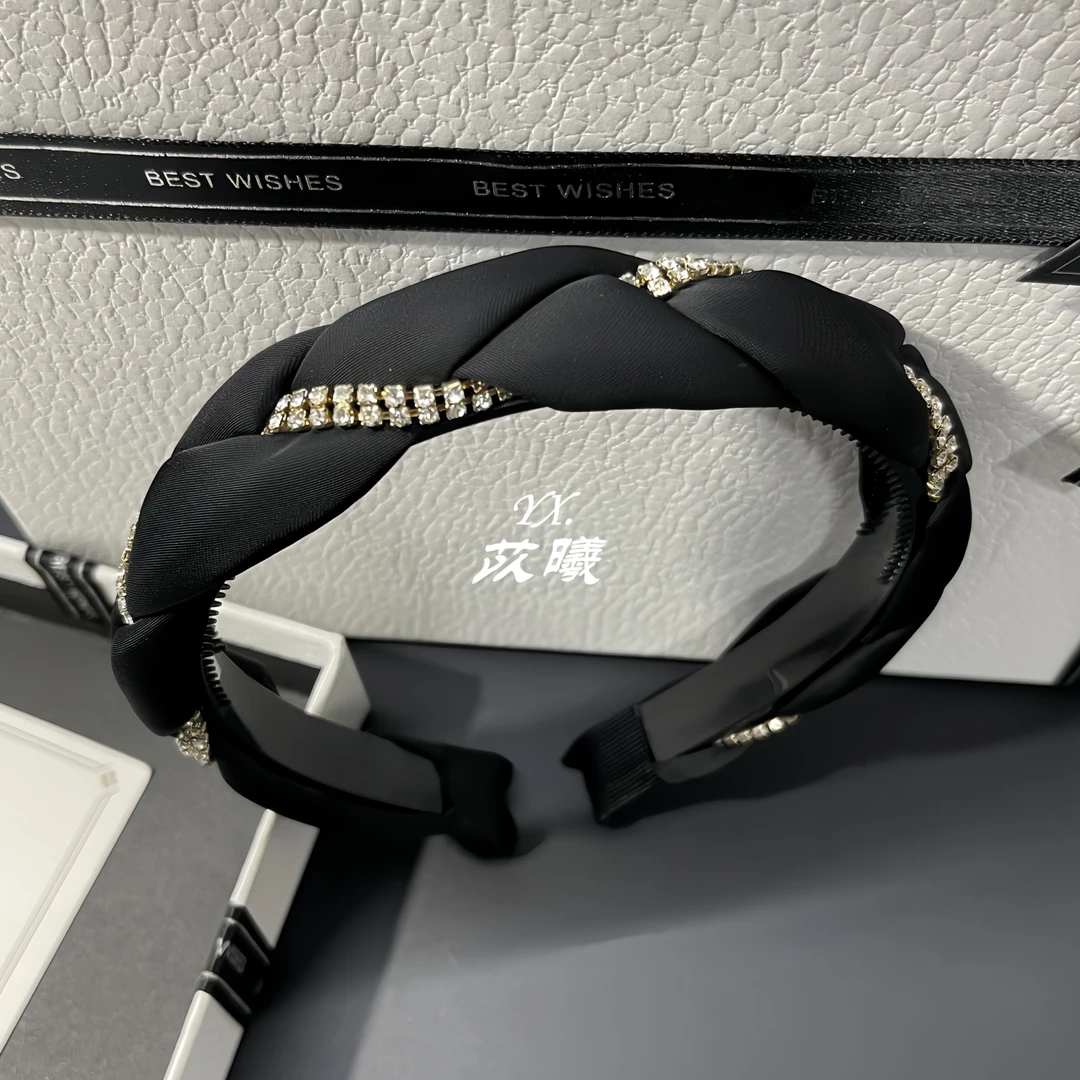 黑色高级感编织轻奢麻花水钻带齿防滑发箍带钻简约高档头箍发卡