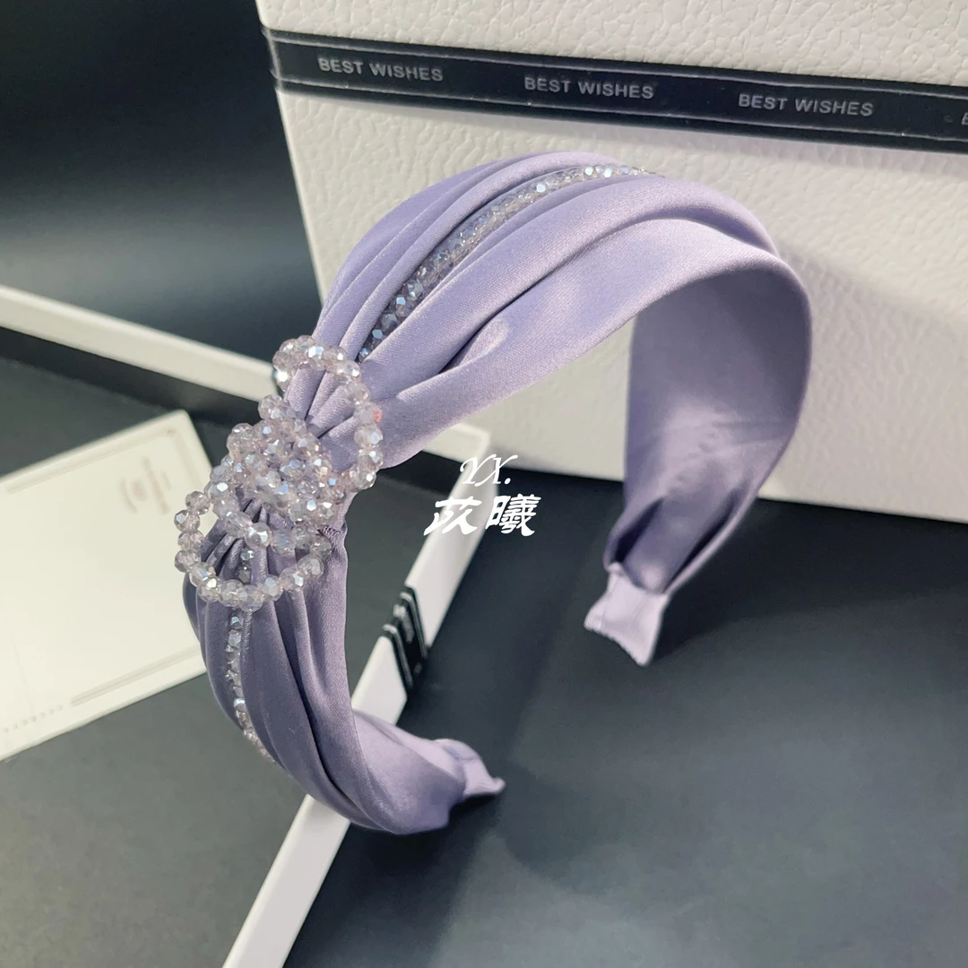 韩国时尚紫色发箍蝴蝶结水钻轻奢闪钻高级感气质宽边打结头箍发卡