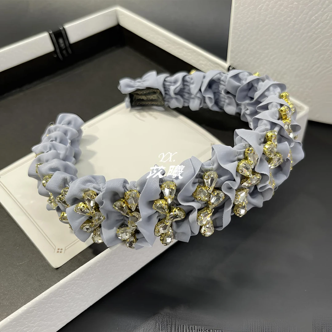 新款蓝色时尚复古褶皱轻奢发箍重工高颅顶高级感头箍优雅百搭发卡