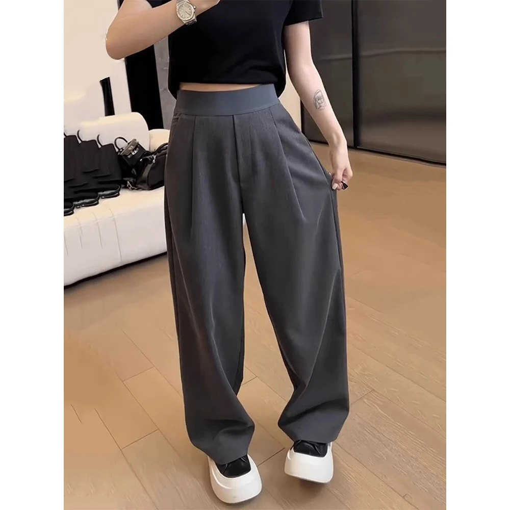大码弯刀休闲西装裤女春秋梨形身材松紧腰垂感宽松显瘦裤子阔腿裤