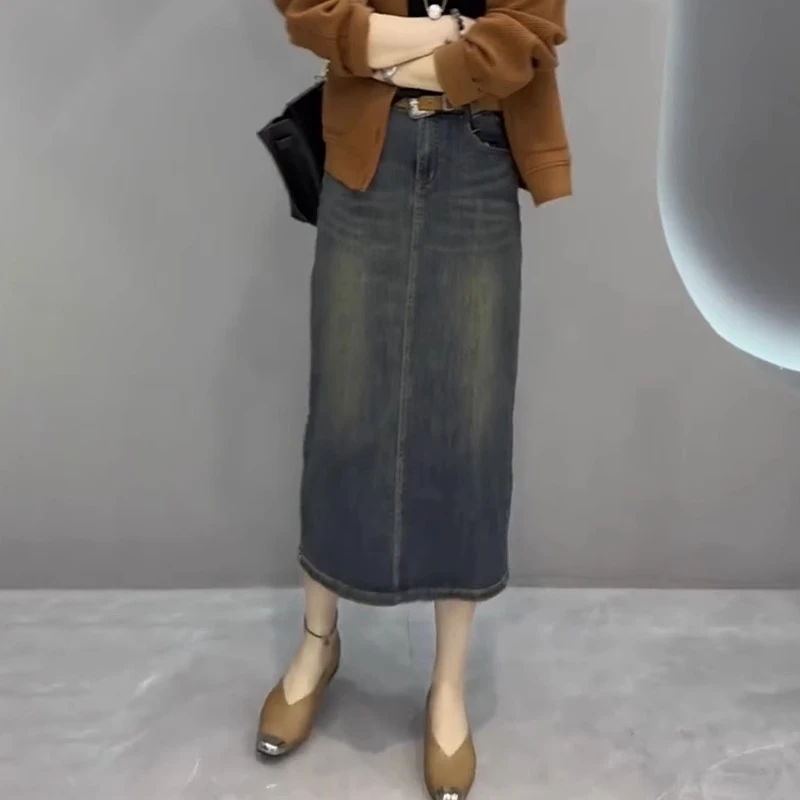 梨形身材微胖穿搭大码女装牛仔半身裙子2025年春夏新款开叉包臀裙