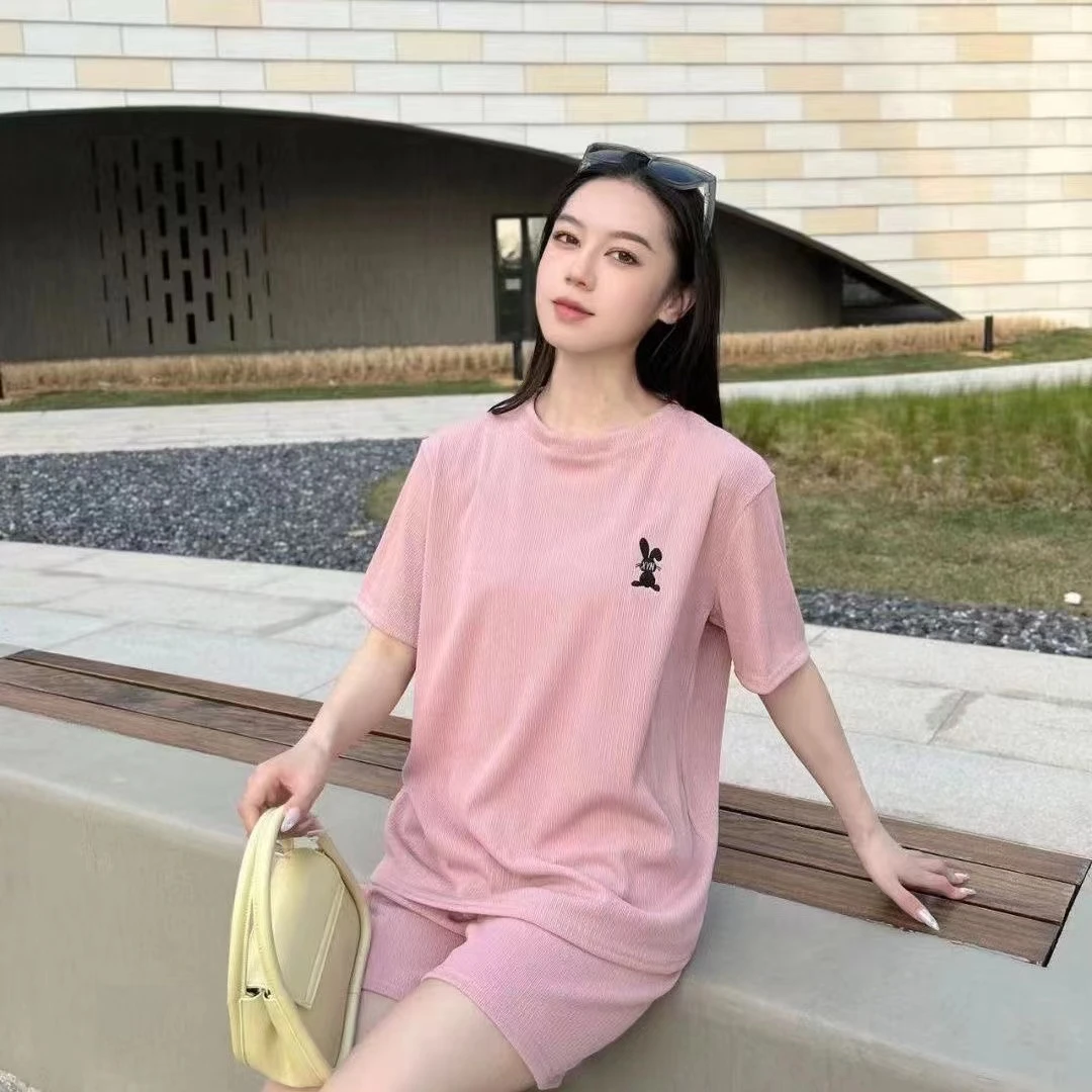 纯色休闲女夏季套装外穿短袖T袖简约宽松百搭透气运动居家两件套