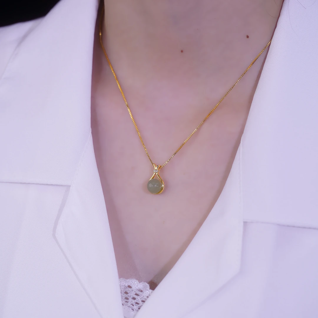 铜合金项链 袋袋有福素款女士百搭简约精美水晶吊坠小众时尚古法