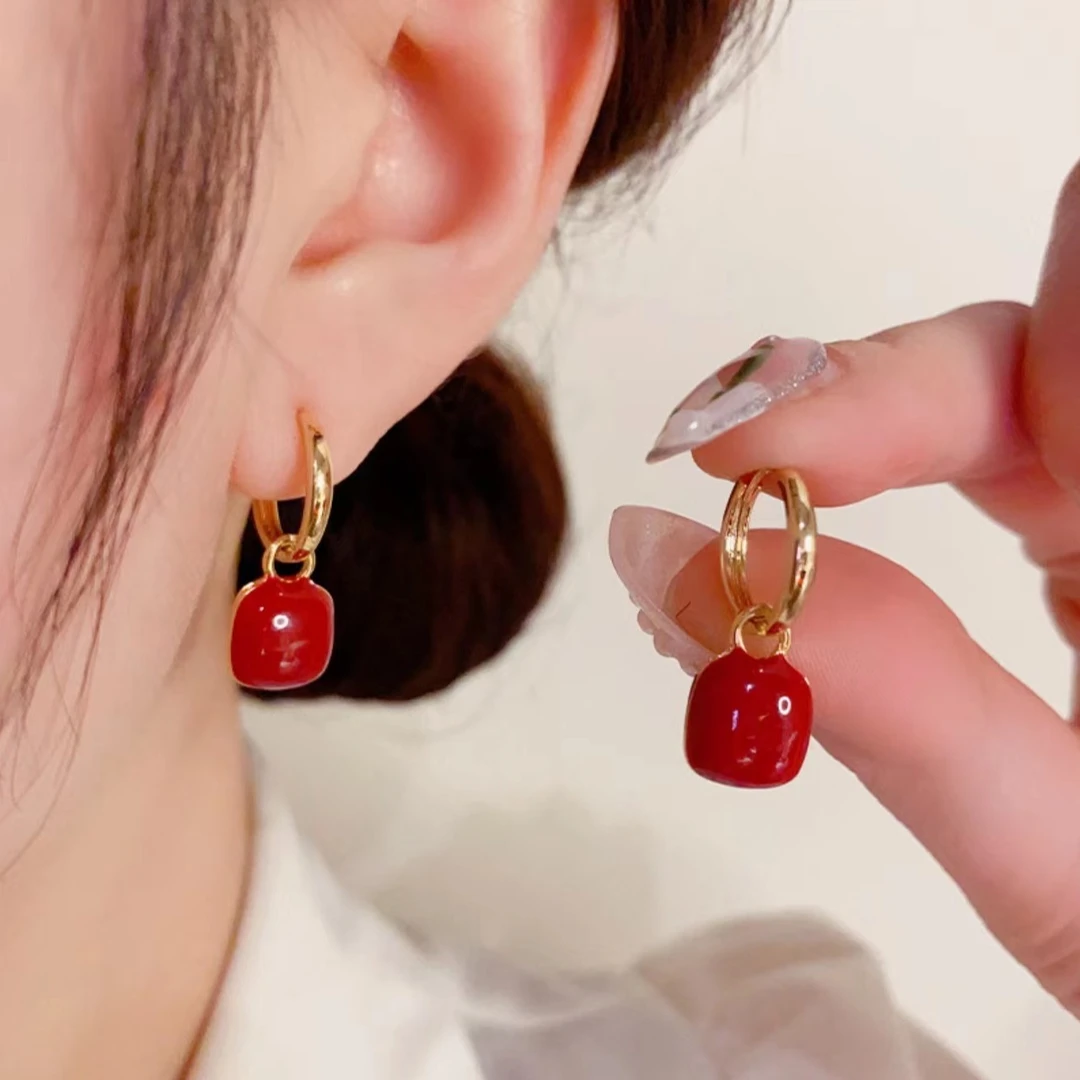 铜合金珐琅耳饰 红蕊气质时尚百搭红色简约轻奢小众精致气质耳环