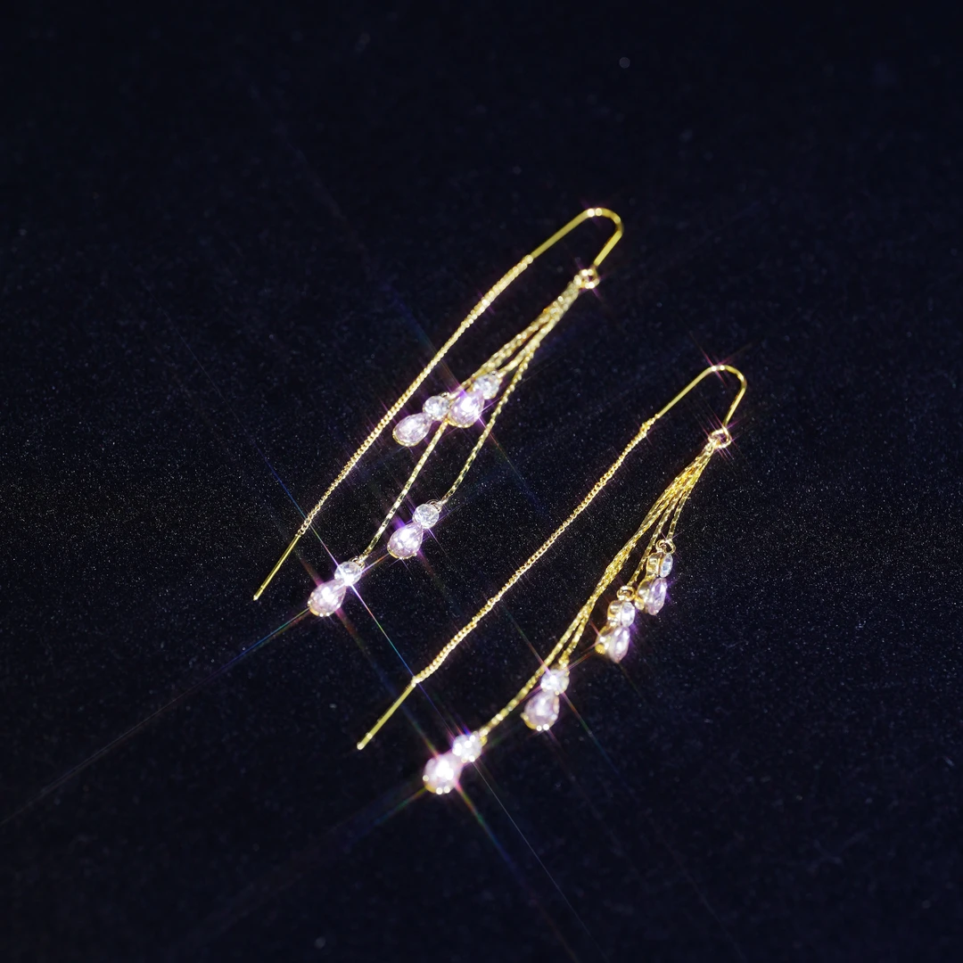 铜合金合成锆石耳饰 紫光浪漫超仙仙气精致优雅温柔素款设计感