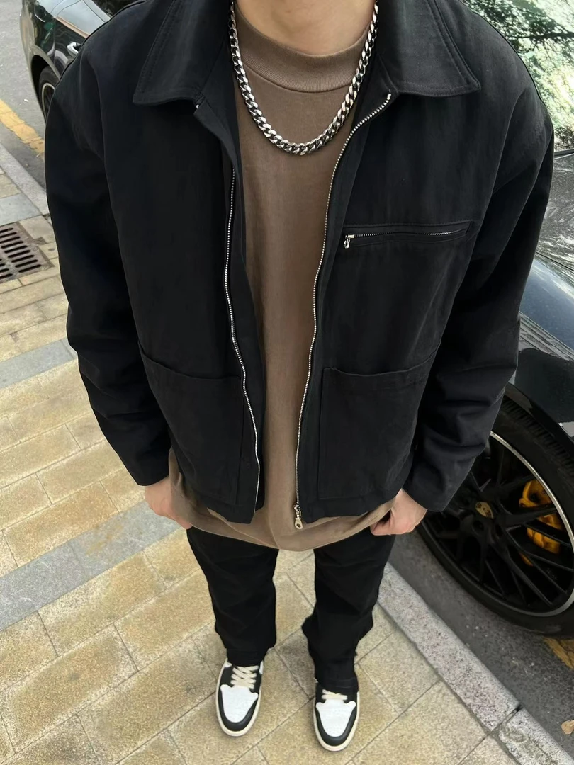 美式潮牌秋冬底特律翻领夹克休闲百搭做旧时尚宽松长袖加厚外套