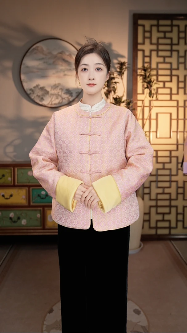 【定胜纹·宋锦加棉外套】国风新中式立领对襟桑蚕丝秋冬款外套