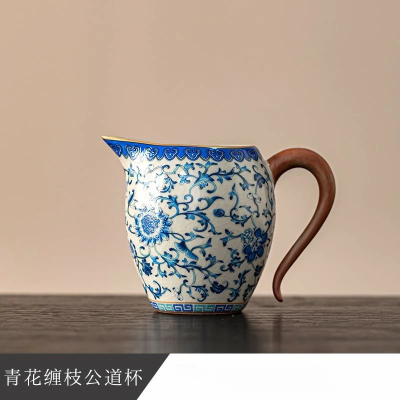 青花汝窑盖碗功夫茶具套装家用泡茶壶高档三才茶碗茶杯陶瓷公道杯