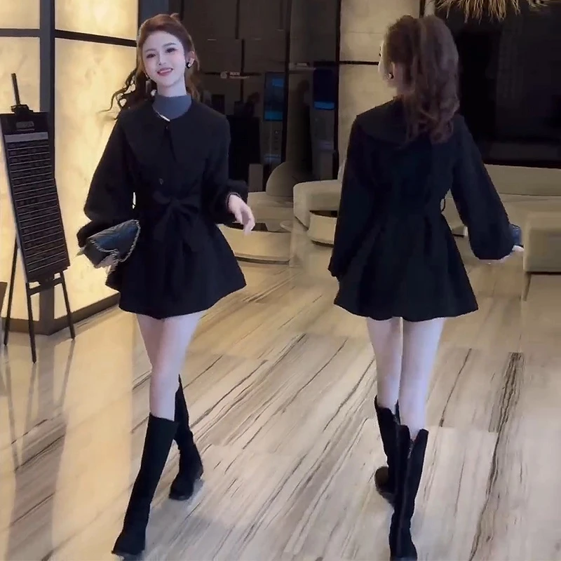 【现货+运费险】小个子娃娃领毛呢外套女2025冬季新款收腰呢子大衣