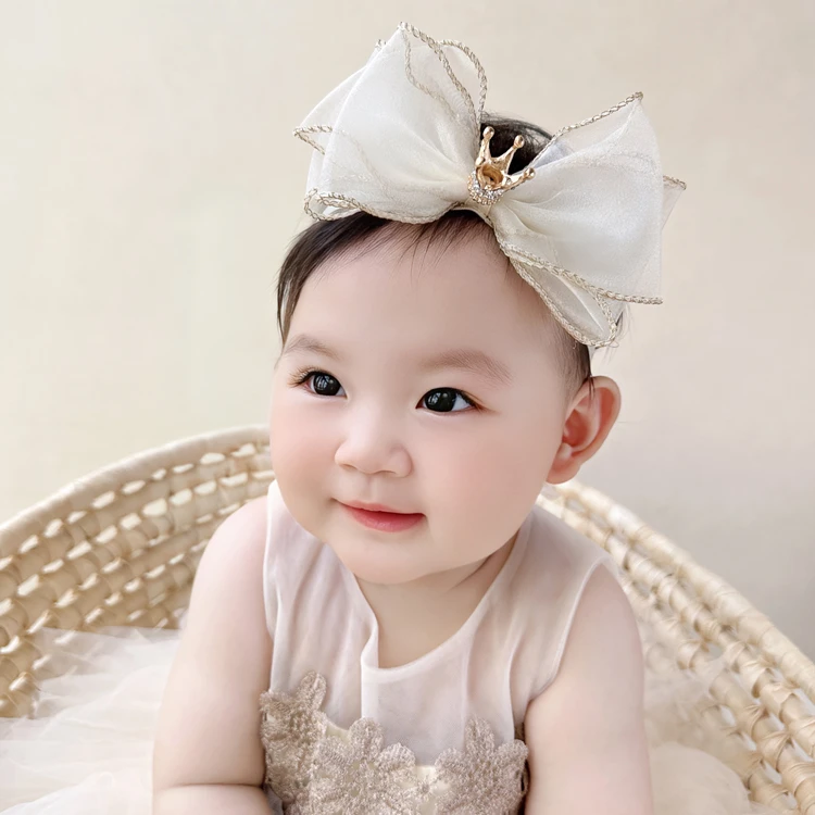 婴儿发带女宝宝洋气公主百天周岁生日皇冠头饰蝴蝶结儿童女孩头花