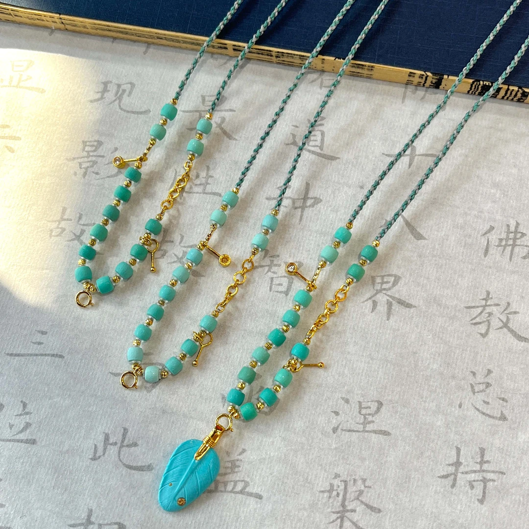 臻和|绿松石丝绒直切百搭款锁骨链项链配饰18k金复古国风气质1122