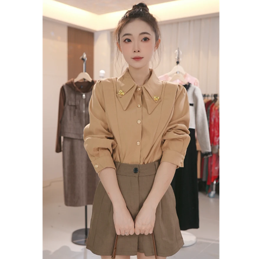 W2209秋季长袖新款衬衫女款秋冬复古法式气质显瘦时尚上衣