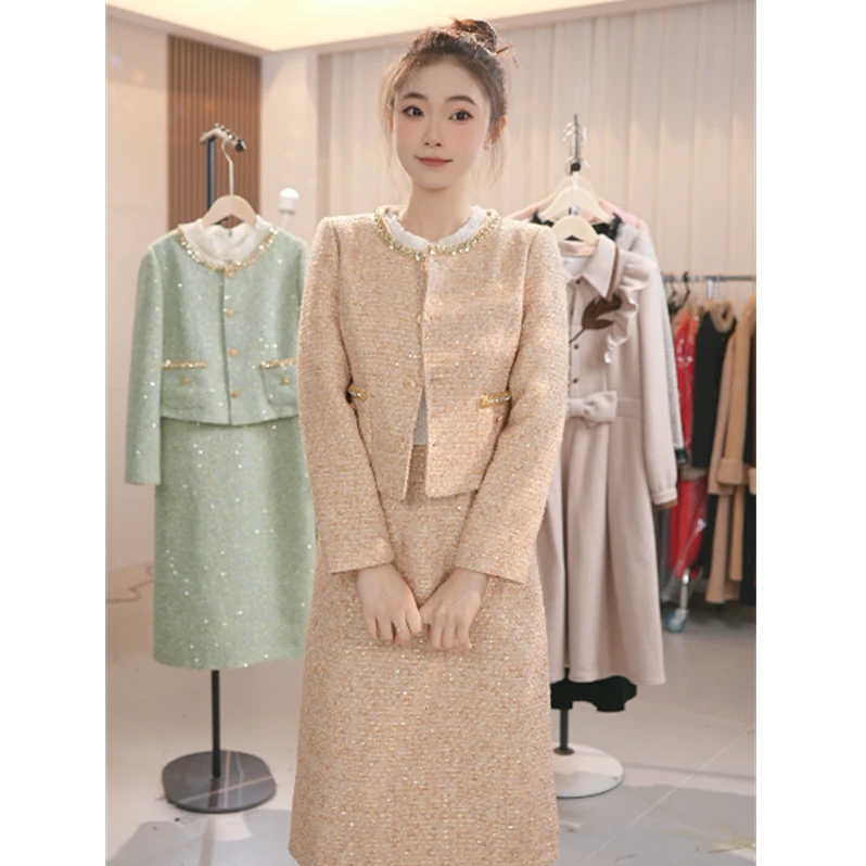 Y1572高档小香风两件套2024秋季新款淑女时尚外套礼服裙套装女