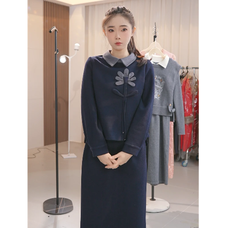 Y1538中长款秋冬新款时尚气质高级感显瘦洋气俩件套连衣裙