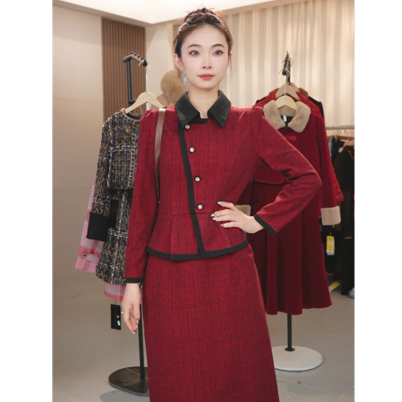 Y127秋季新款时尚假两件长袖连衣裙女显瘦设计感中长款休闲裙