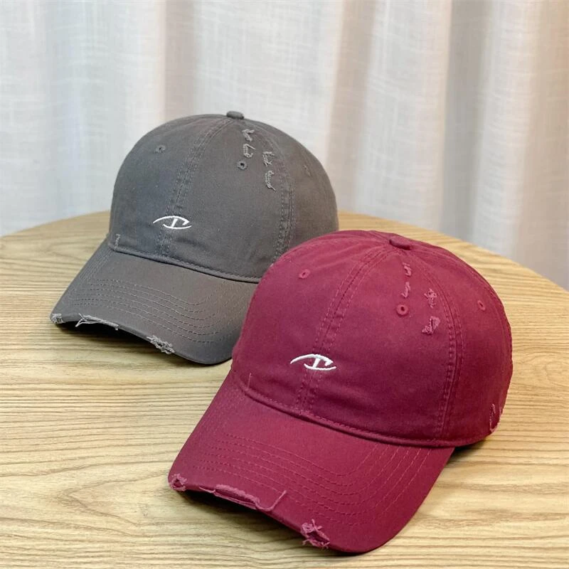 新款ins街头破洞嘻哈D字母刺绣棒球帽男女情侣韩版简约时尚鸭舌帽