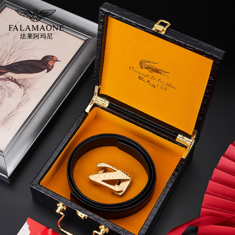 法莱阿玛尼男士高档潮流真皮皮带鳄鱼皮自动扣腰带送男友轻奢简约