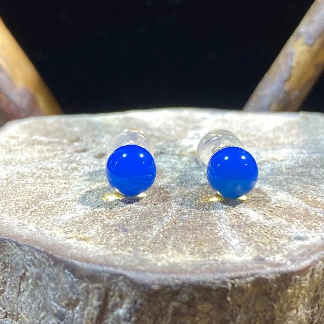 中秋节MalkaAmbrum蓝珀纯天然墨西哥蓝珀耳钉气质蓝色时尚镶嵌