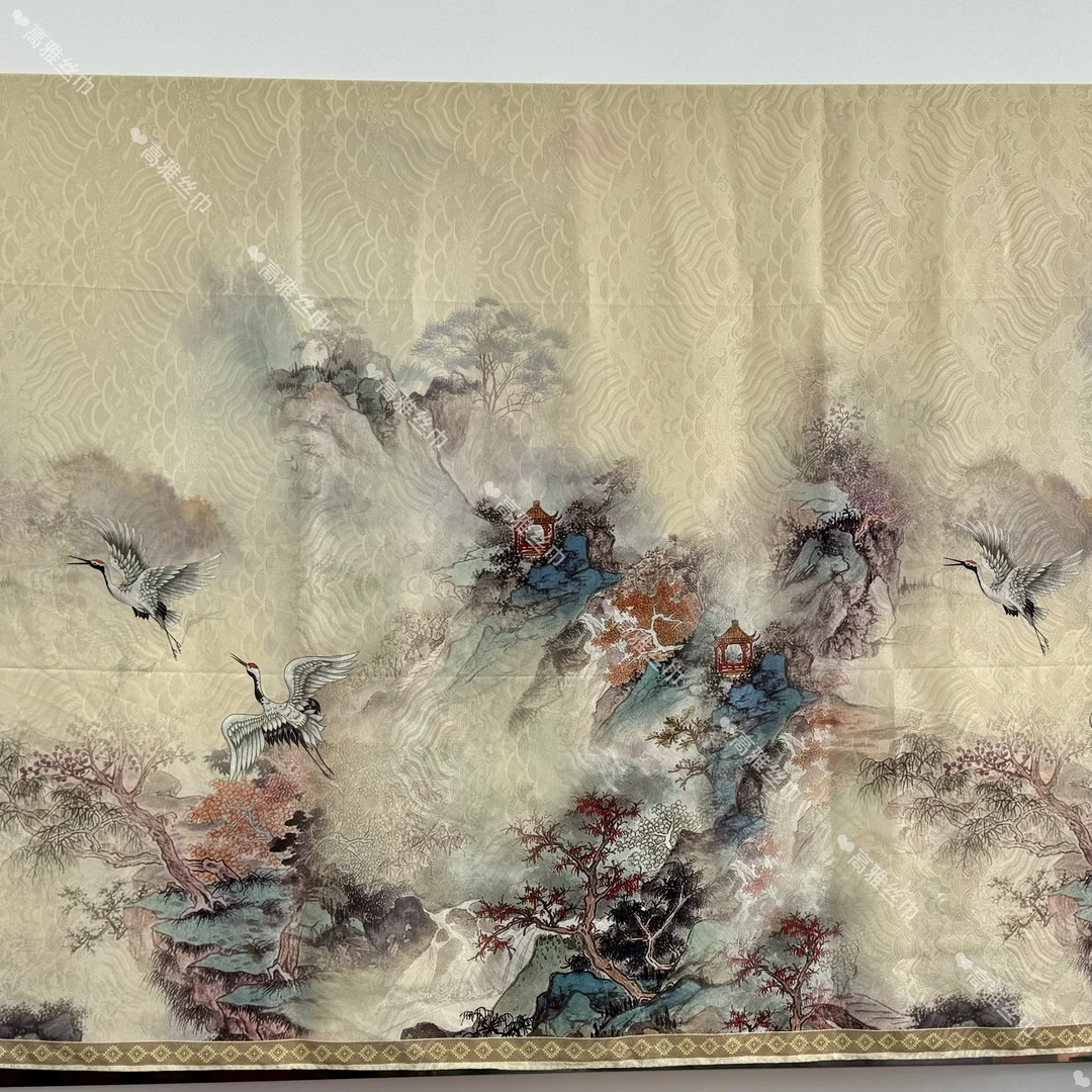 【松鹤长青】新中式龙磷纹轻奢高定国风丝巾 140*140左右（xys-209）