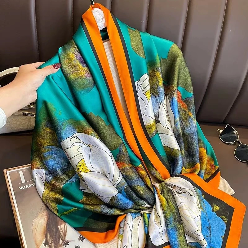 1-509 丽景段90X180左右丝巾长巾 荷塘月色