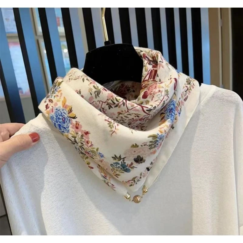 花鸟米小方巾 棉麻70*70左右丝巾方巾 磁吸扣