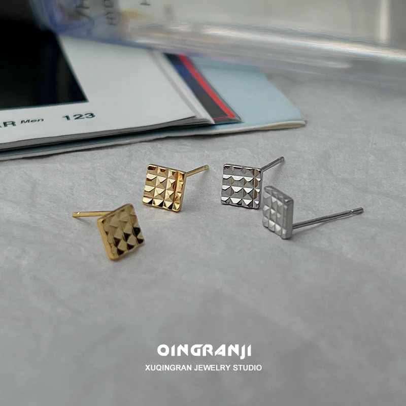 铜合金耳饰 【Just Ash】格纹方块耳钉男款痞帅单只男耳钉男生礼物
