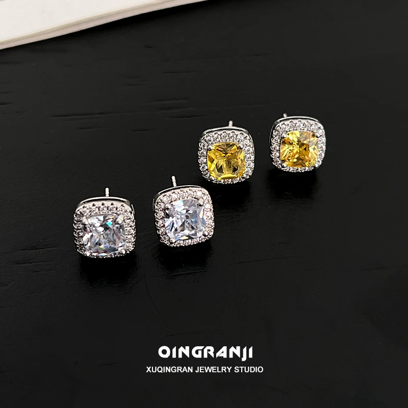 铜合金合成锆石耳饰 方糖耳钉男士轻奢男款潮流个性痞帅单只耳环A