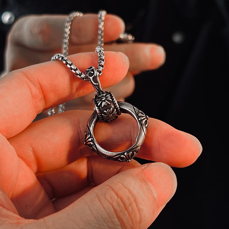 徐清然 钛钢项链 复古圆圈款吊坠项链男士饰品潮个性百搭男生礼物