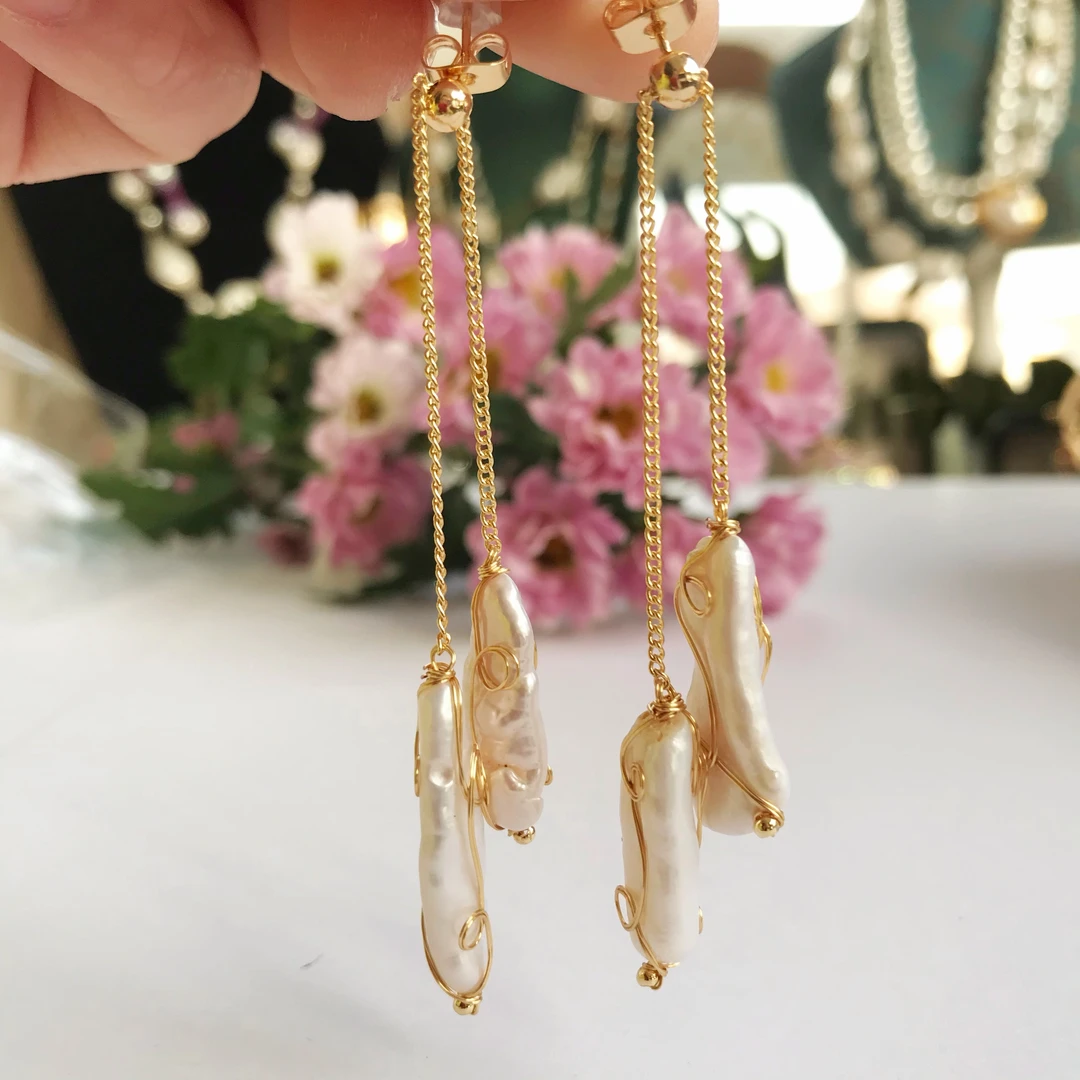合金耳饰 法式时尚巴洛克长款耳环抽拉款小众设计耳饰不规则状