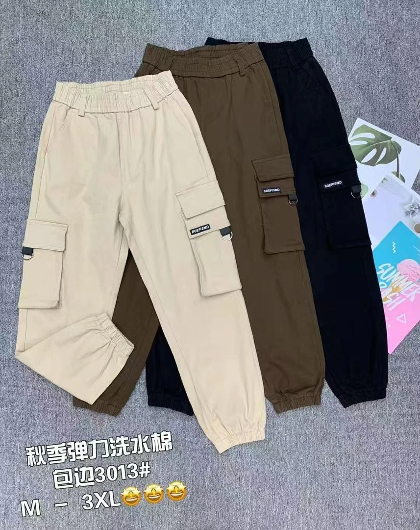 3013#冬季新款休闲女裤松紧腰束脚老爹工装裤