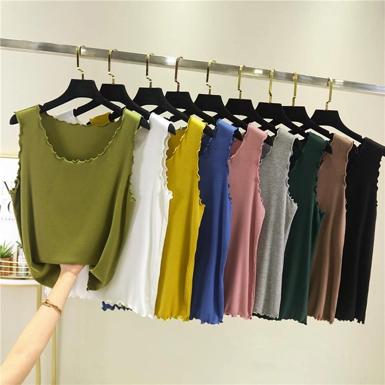 莫代尔背心吊带女夏荷叶边宽松内搭无袖T恤薄款洋气显瘦无痕上衣