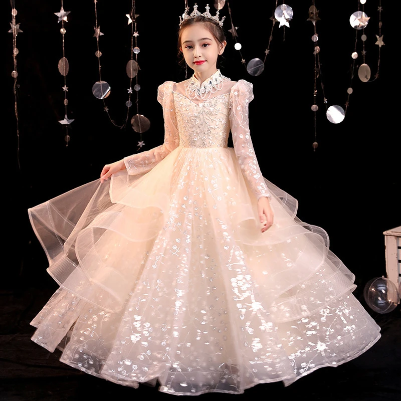 女童礼服花童婚礼小女孩婚纱钢琴演奏演出服儿童高端主持人公主裙