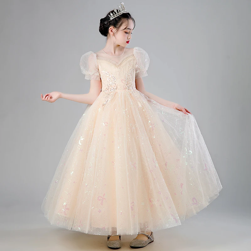 女童礼服高端演出服花童婚礼走秀蓬蓬裙儿童主持人钢琴演奏公主裙
