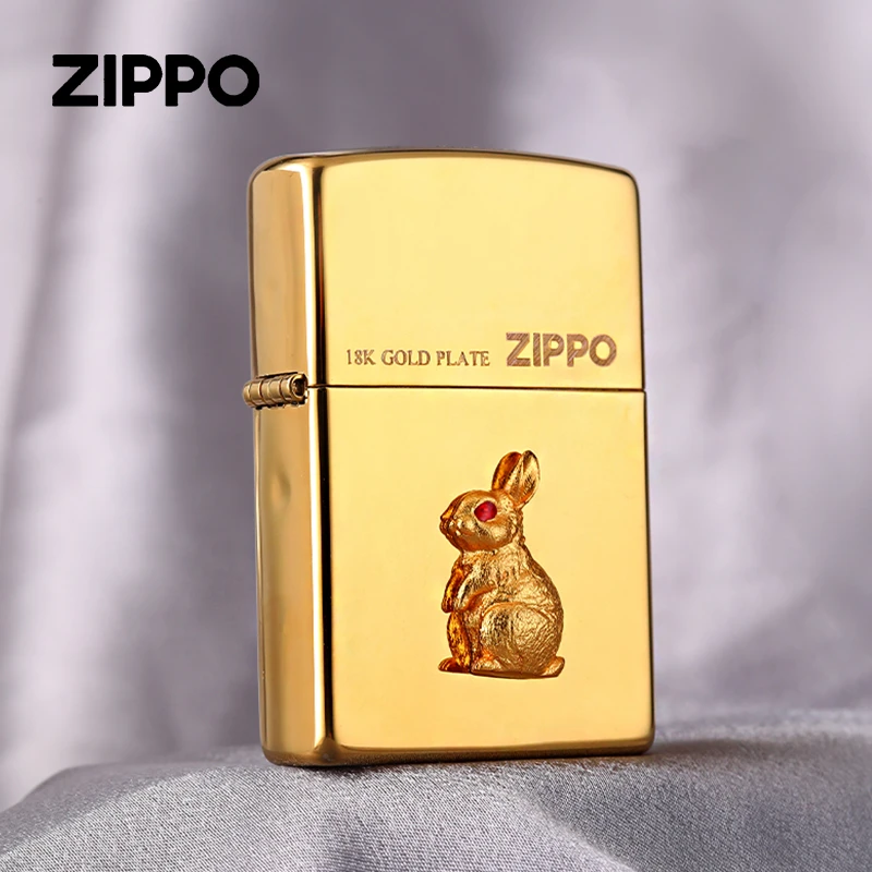 ZIPPO打火机兔年礼物镀金萌兔男士礼品送礼防风收藏金色DY9802TZ