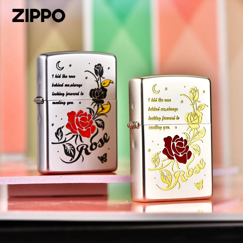 ZIPPO打火机正版镀银蚀刻填漆玫瑰之恋男士防风打火机DY9802SK