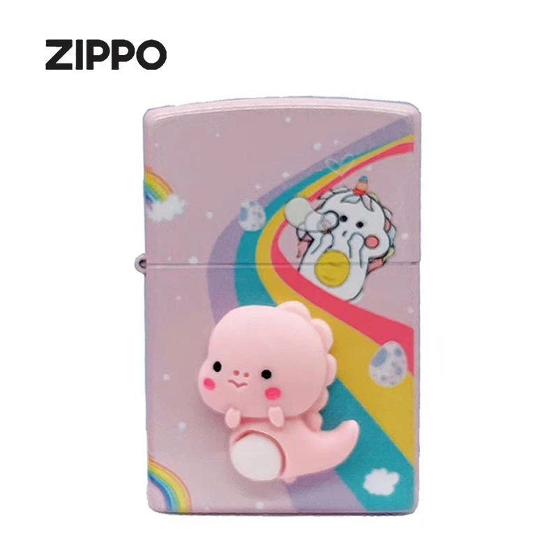 ZIPPO打火机DIY彩印贴章粉红恐龙可爱男士礼品送礼防风DY9802TZ