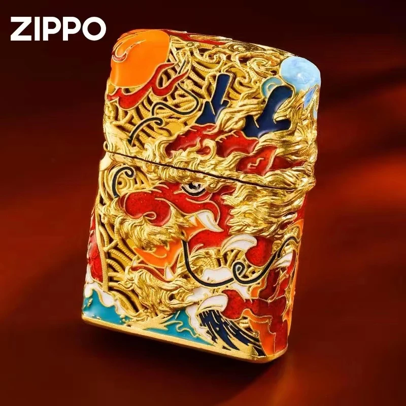 zippo打火机龙腾四海原装套甲镀金珐琅正品煤油防风打火机DYH1X1