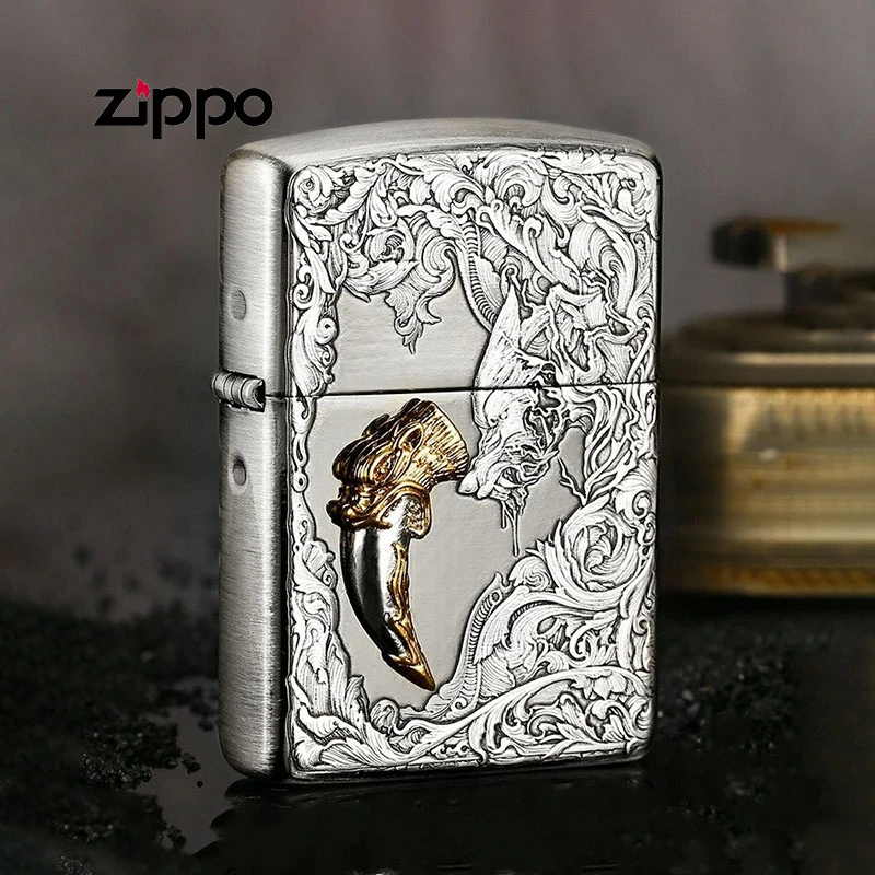 zippo打火机DIY168雕刻贴章盔甲古银狼牙男士防风打火机DY9810TZ