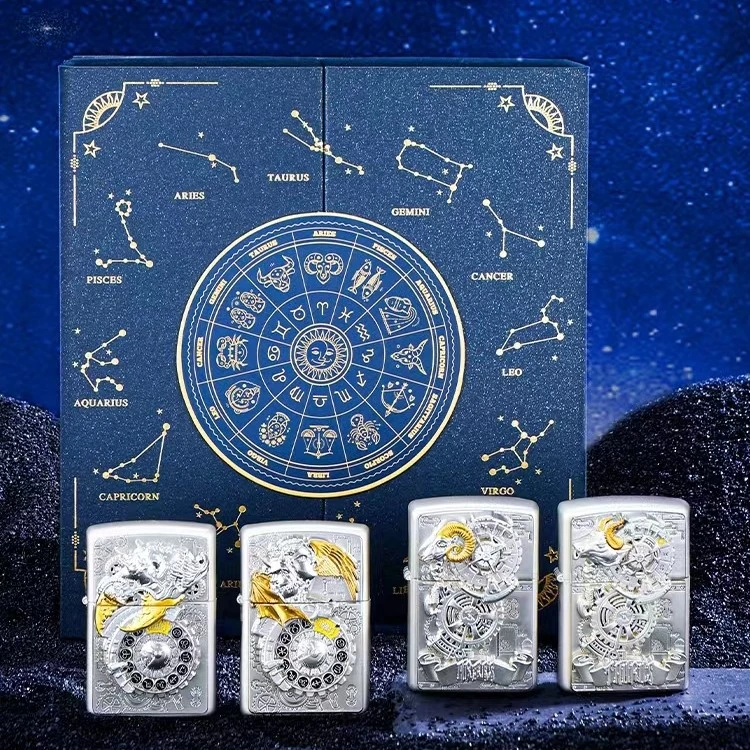 ZIPPO正品打火机DIY205镀银朋克星座男士礼品防风打火机DY9802FD